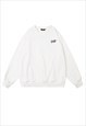 SKATER SWEATSHIRT HUSTLE SLOGAN JUMPER GRUNGE TOP IN WHITE