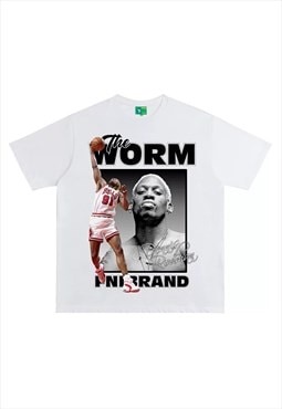 White Dennis Rodman Graphic Cotton Fans T shirt tee 
