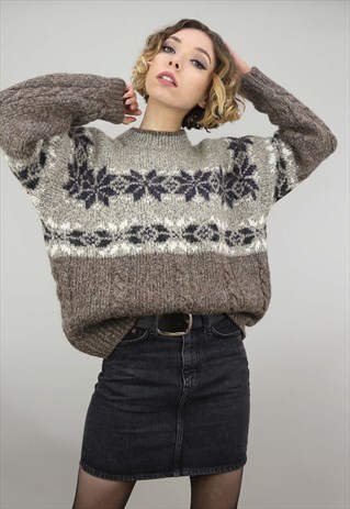 VINTAGE 80S 90S OVERSIZED PATTERNED KNIT JUMPER