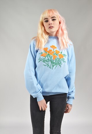 VINTAGE BABY BLUE DAFFODIL SWEATER
