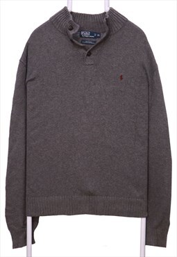 Polo Ralph Lauren 90's Button Up Knitted Jumper XLarge Grey