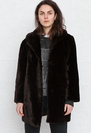 VINTAGE BROWN FAUX FUR COAT