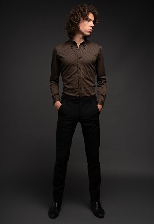 MENS BLACK & GOLD MOD RETRO DETAIL BUTTON DOWN COLLAR SHIRT