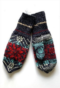 Colorful Graphic Flowers Knit Mittens For Ladies 