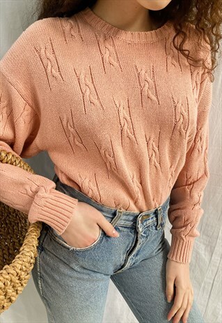 VINTAGE 80S PEACHY PASTEL PINK BOHEME KNIT JUMPER SWEATER