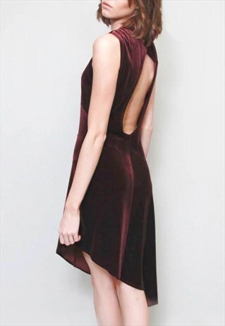 VINTAGE 1990'S DEEP PURPLE VELVET ASYMMETRIC DRESS