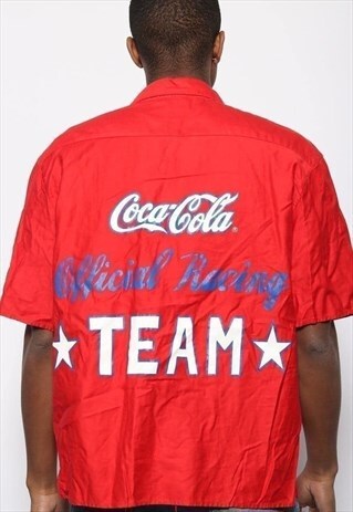 VINTAGE COCA COLA RACING PRINT LOGO SHIRT RED