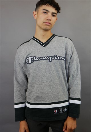 GREY CHAMPION V NECK SPELL OUT SWEATSHIRT