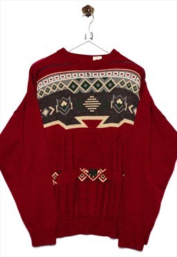 Vintage  functionals  Red Geometric Pattern Sweater