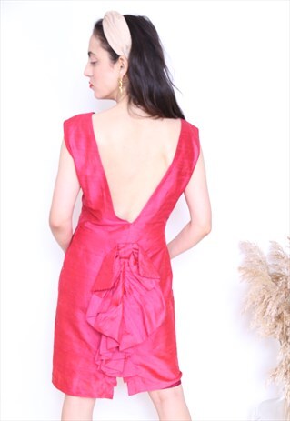 VINTAGE 80S CRUSHED RED FISHTAIL SHIFT PARTY DRESS