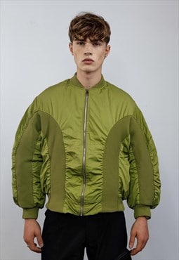 Drop shoulder bomber jacket grunge varsity punk puffer green