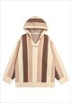 Knitted hoodie horizontal stripe pullover punk jumper cream