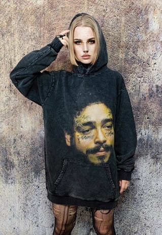 Post Malone hoodie rapper pullover Stoney top in acid black