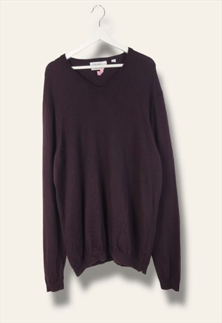 VINTAGE CALVIN KLEIN JUMPER V NECK IN BROWN XL
