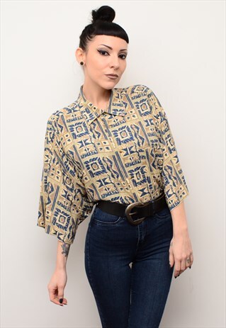 VINTAGE 90'S ABSTRACT RETRO PATTERNED OVERSIZED SHIRT