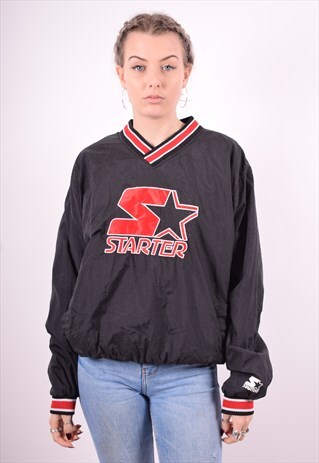 STARTER WOMENS VINTAGE PULLOVER JACKET XL BLACK 90'S
