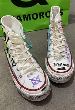 Customized anchor trainers graffiti sneakers in white