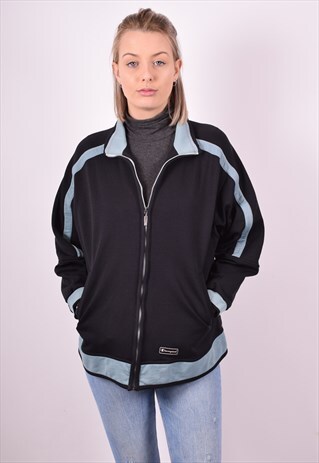 CHAMPION WOMENS VINTAGE TRACKSUIT TOP JACKET LARGE BLACK 90S