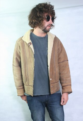 VINTAGE LEATHER AVIATOR SHERLING LINED JACKET