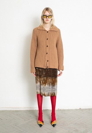 Vintage 90s Cable Knit Cardigan Brown