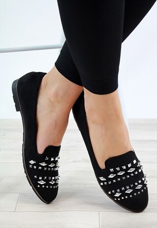 BLACK STUDS SLIP ON LOAFERS