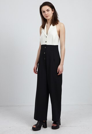 VINTAGE BLACK WHITE HELENA HART SLEEVELESS PLAYSUIT JUMPSUIT