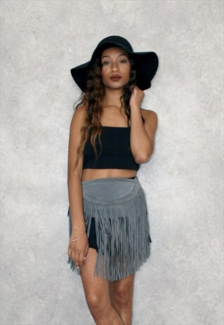 VINTAGE 1980S GREY FRINGE FESTIVAL BUM BAG