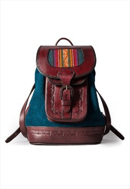 MOCHITA TEAL - Small Suede and Leather Backpack