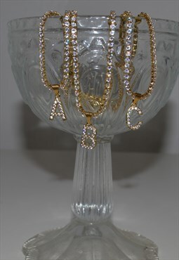 FAME. Crystal Initial Tennis Chain Necklace