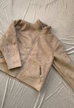 Vintage 90s Beige Faux Suede Jacket 