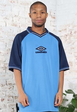Vintage Umbro Collared Spellout Logo Top Blue