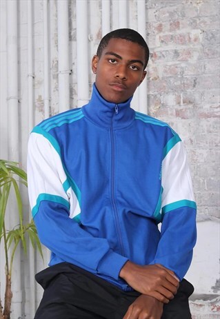 VINTAGE ADIDAS LOGO 3 STRIPE JACKET BLUE WHITE