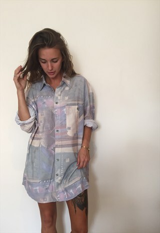 CRAZY PATTERNED VINTAGE RETRO FESTIVAL OVERSIZED SHIRT