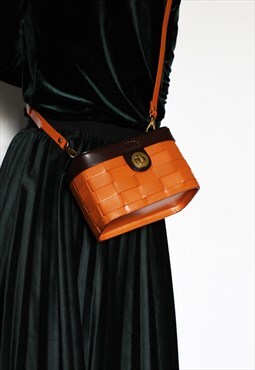 Small Woven Leather Lock Square Bag