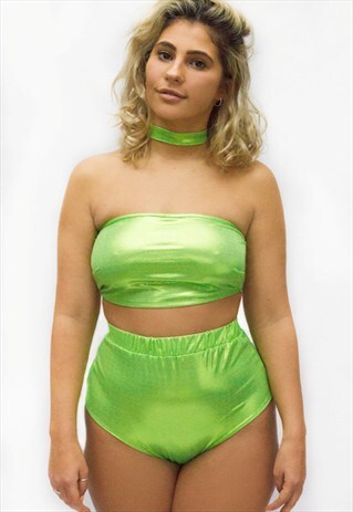 GREEN METALLIC PEAKINI BOOB TUBE