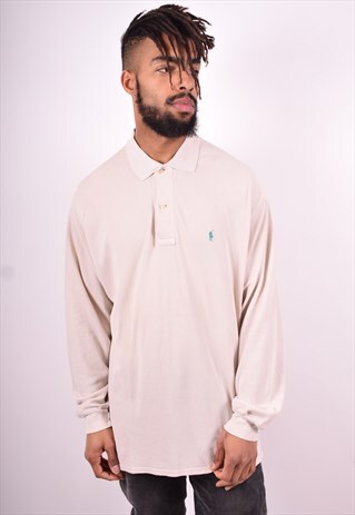 POLO RALPH LAUREN MENS VINTAGE POLO SHIRT LARGE BEIGE 90'S