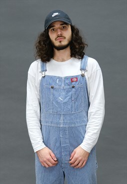 Vintage Dickies Dungarees in White and Blue stripes.