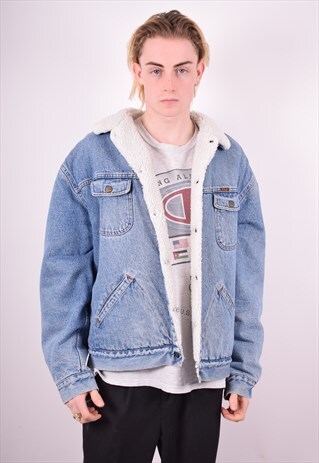 RIFLE MENS VINTAGE SHERPA DENIM JACKET LARGE BLUE 90'S