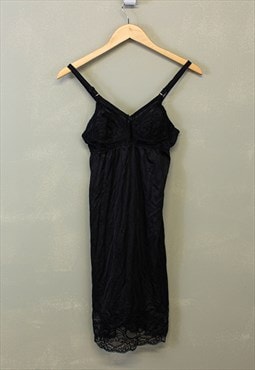 Vintage Y2K Lace Slip Dress Black With Floral Details 