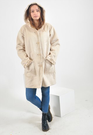 VINTAGE FAUX FUR SHEARLING COAT IN BEIGE