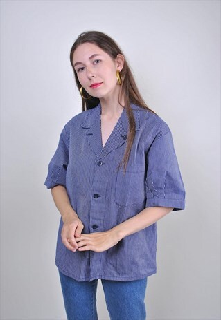 90S VINTAGE BLUE HERITAGE WORK JACKET WITH SHORT SLEEVE