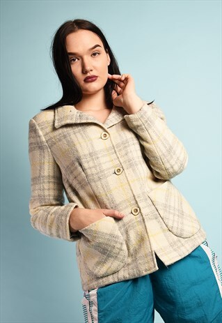 70S CLASSIC CUT TARTAN CHECKED PLAID MIDSEASON WOOL JACKET