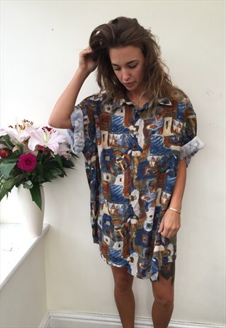CRAZY PATTERN OVERSIZED UNISEX RETRO VINTAGE FESTIVAL SHIRT