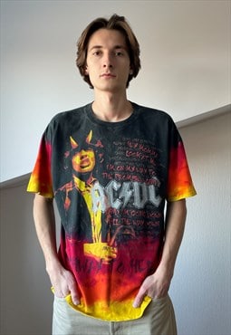 Vintage AC DC T Shirt Graphic Tee Band Tour Tie Dye Top