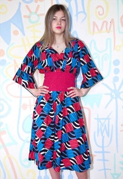 Dress African Wax Print Cotton Knee Length Size 8 - 10