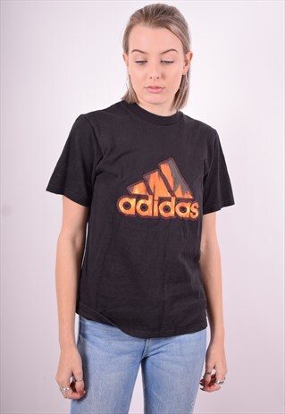 ADIDAS WOMENS VINTAGE T-SHIRT TOP LARGE BLACK 90'S