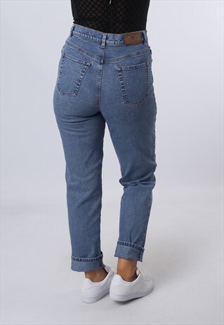HIGH WAISTED DENIM JEANS TAPERED LEG VINTAGE UK 10 (FJCF)