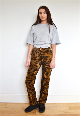 RARE GAULTIER FAUX FUR TIGER ANIMAL PRINT MOM JEANS