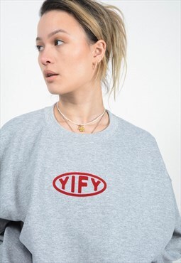 Yify Flock Logo Cosy Loungewear Grey Sweatshirt