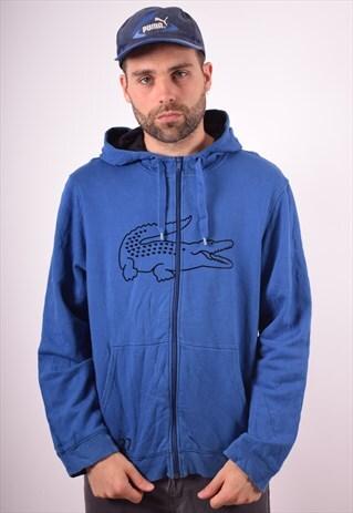 LACOSTE MENS VINTAGE HOODIE JACKET LARGE BLUE 90S